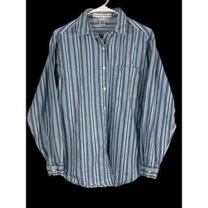 Vintage Denim Kikomo Wear Button Down Striped Shirt Blue Size Medium